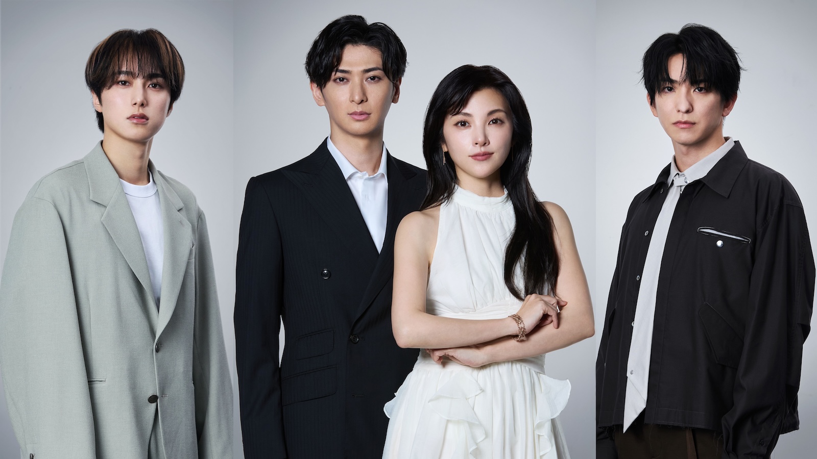 新木曜ドラマ『親愛なる夫へ~完璧な妻の嘘~』に出演する田中麗奈、古川雄大、前田公輝、尾崎匠海(INI)