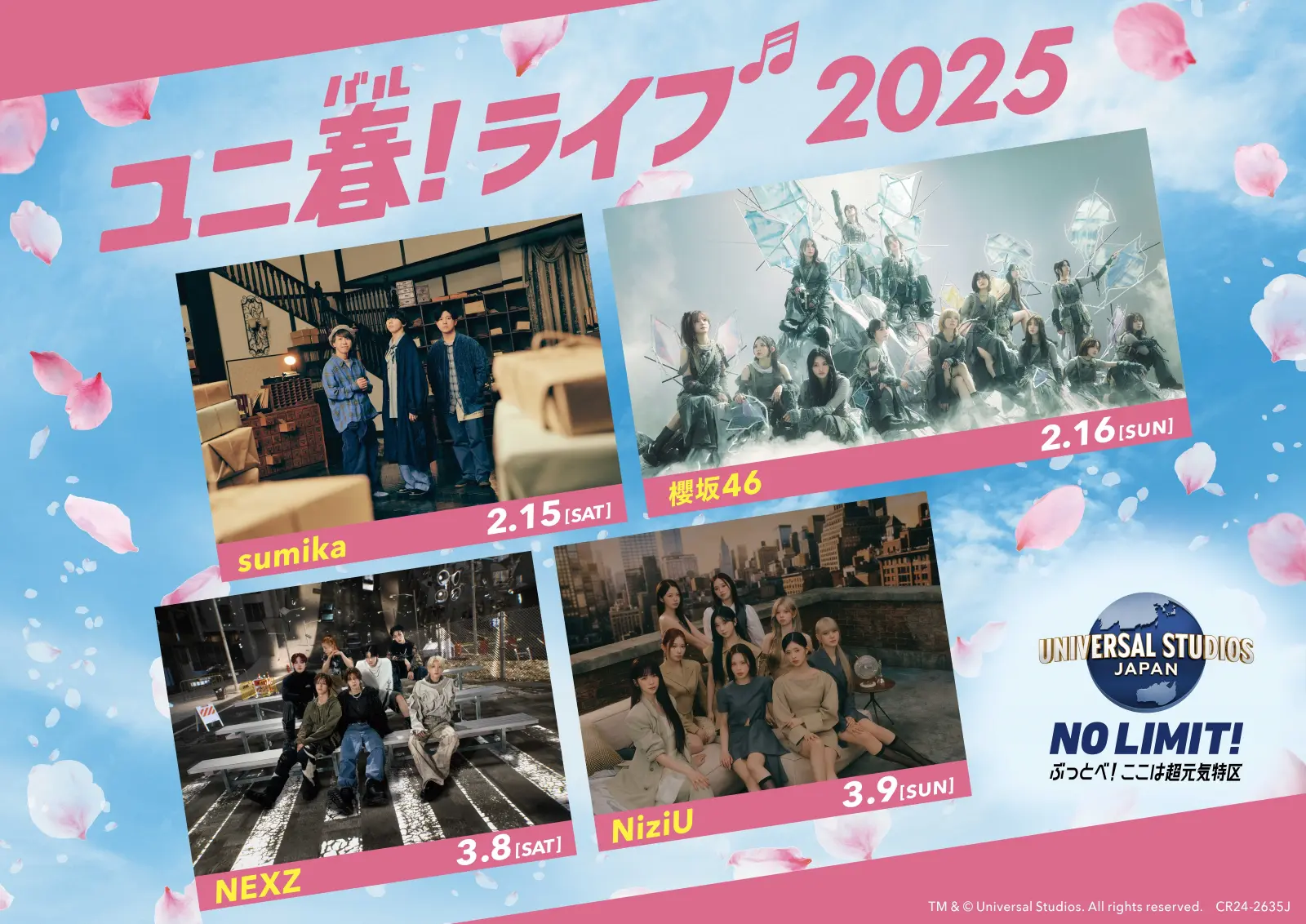 sumika、櫻坂46、NEXZ、NiziU『ユニ春! ライブ 2025』出演決定 sumika、櫻坂46、NEXZ、NiziU『ユニ春! ライブ 2025』出演決定