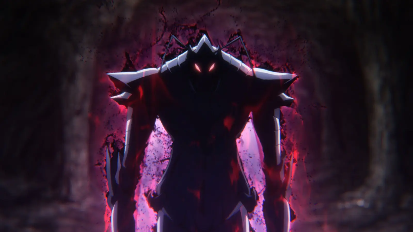 アニメ『俺レベ 第2期』S級ハンターたちの前に現れた、⿊い外⽪の⼈間