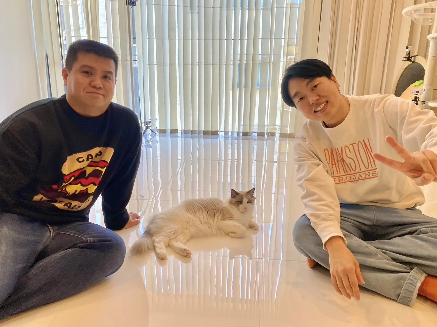 二子山親方が預かる保護猫・みーちゃんとジェラードンの2人が交流 猫歴