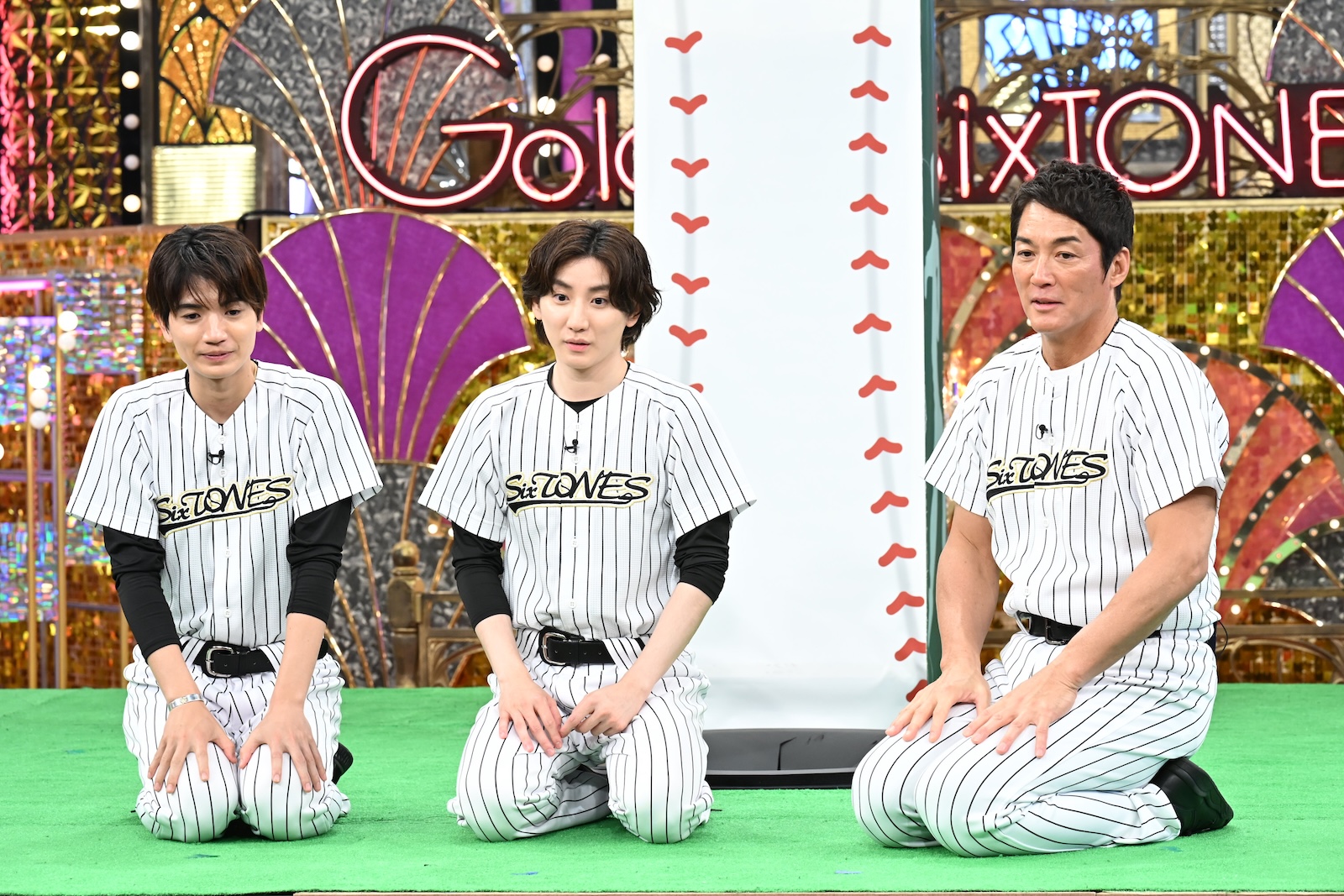 『Golden SixTONES』に出演するSixTONES・髙地優吾、京本大我、長嶋一茂