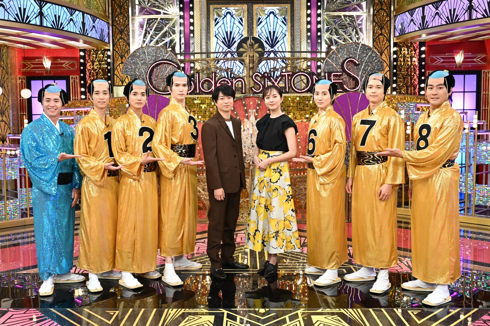 『Golden SixTONES』に出演するSixTONES、櫻井翔、比嘉愛未