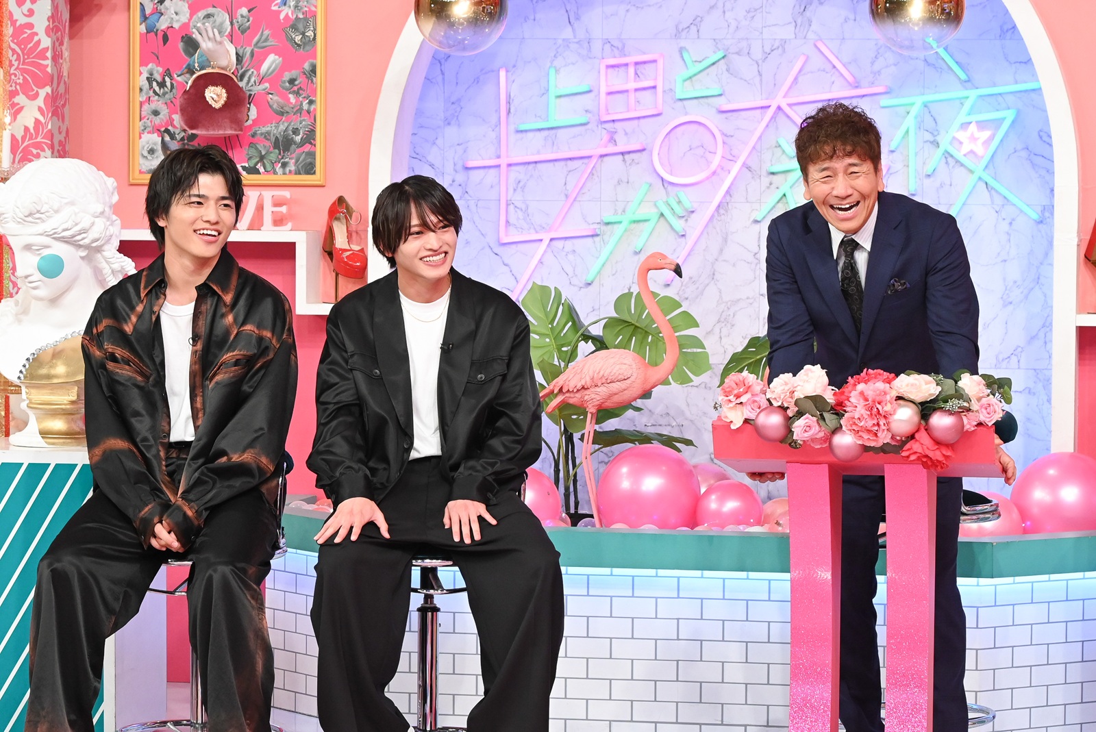timelesz・篠塚大輝、猪俣周杜。MC上田晋也の写真