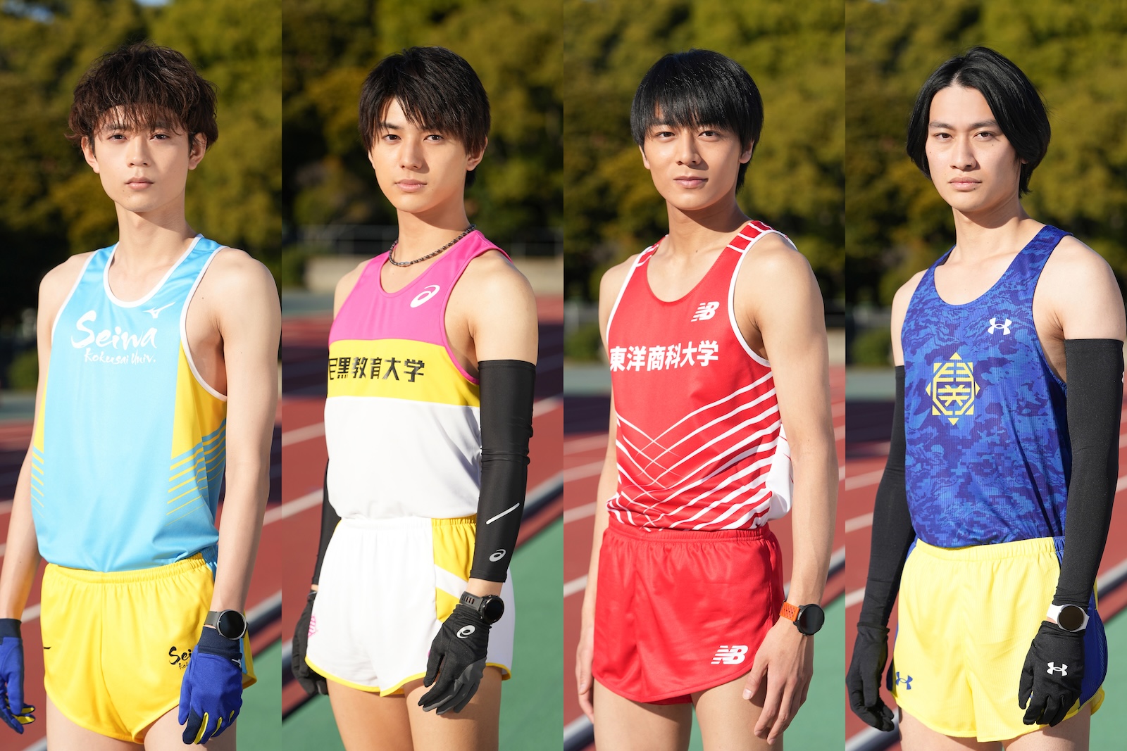 ドラマ『俺たちの箱根駅伝』に出演する水沢林太郎、荒木飛羽、齋藤璃佑、浅野竣哉