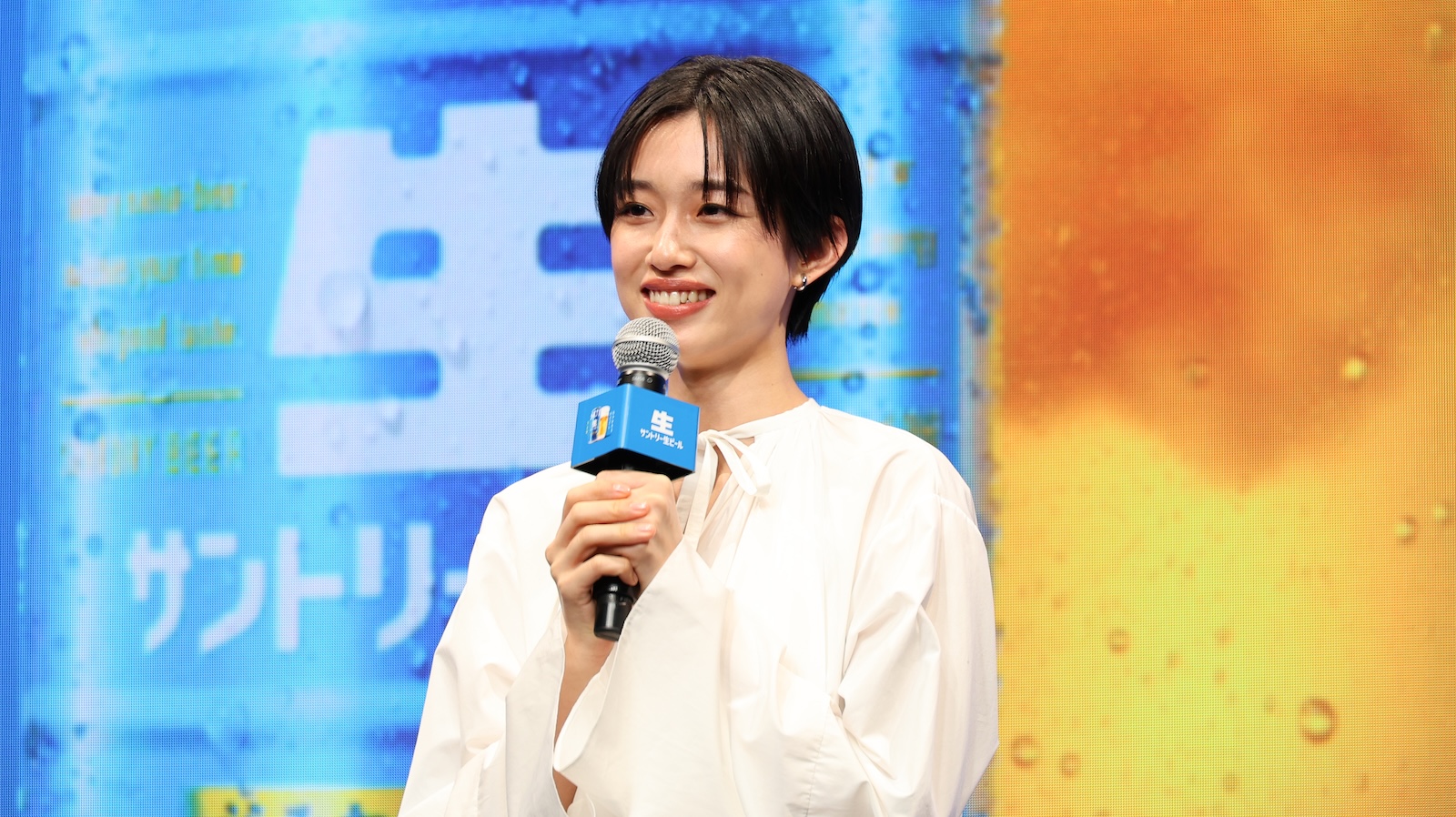 「サントリー生ビール」新CM発表会に登壇した河合優実
