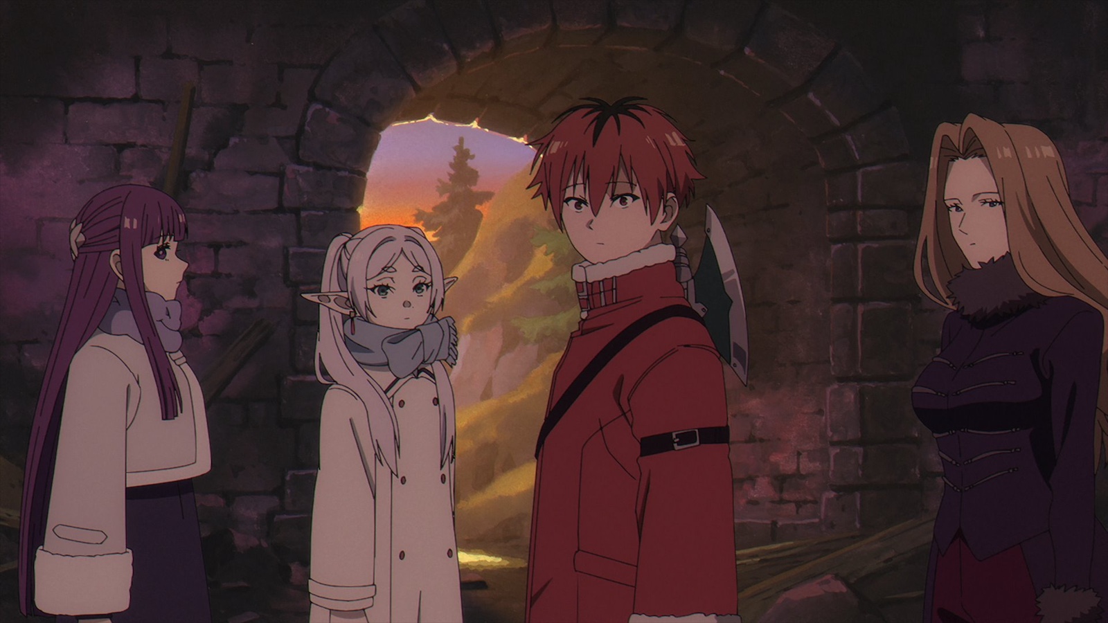 魔法使いフェルン、フリーレン、戦士シュタルク、魔法使いメトーデの画像（アニメ『葬送のフリーレン』第2期）