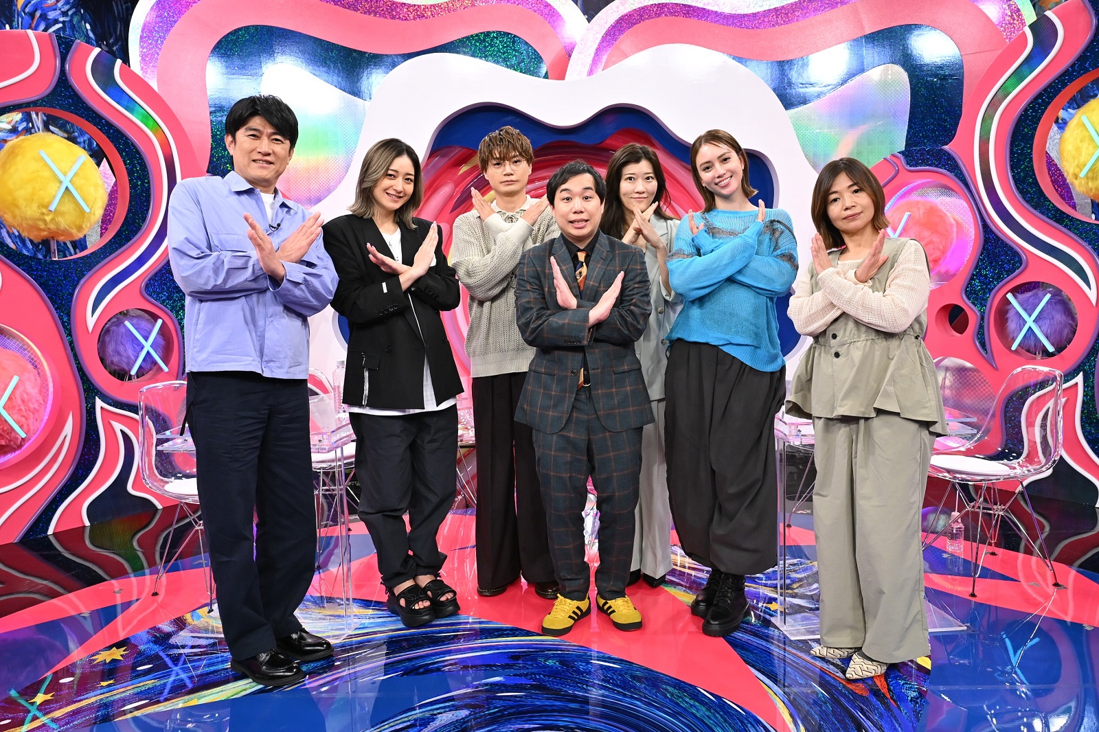 藤井貴彦、みちょぱ、横尾渉（Kis-My-Ft2）、せいや（霜降り明星）、ヒコロヒー、滝沢カレン、大久保佳代子（オアシズ）の写真