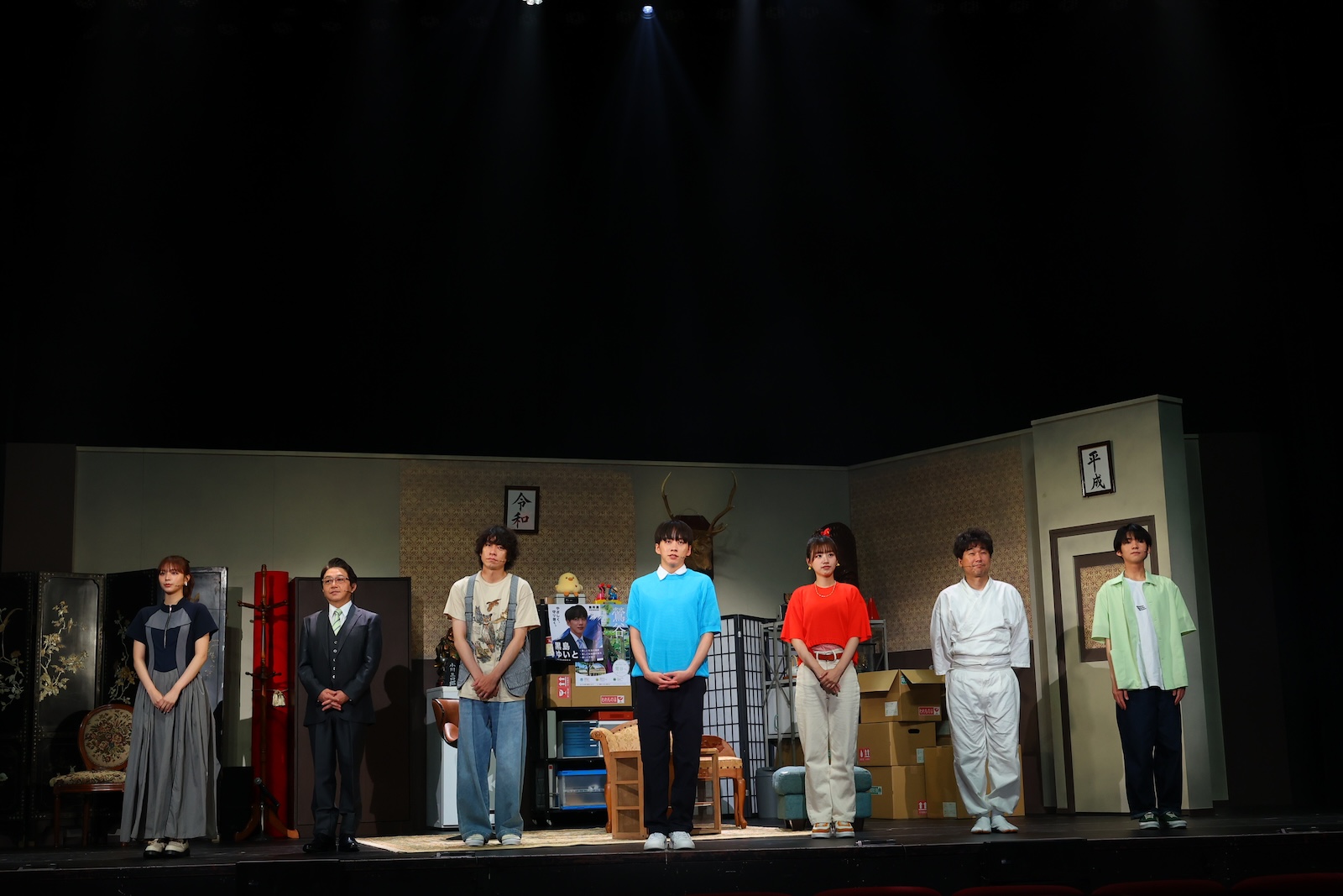 舞台『ぴーすおぶせーふ』に出演する基俊介（IMP.）・佐々木美玲・落合モトキ、山崎樹範、辻本耕志、柊木陽太、愛来